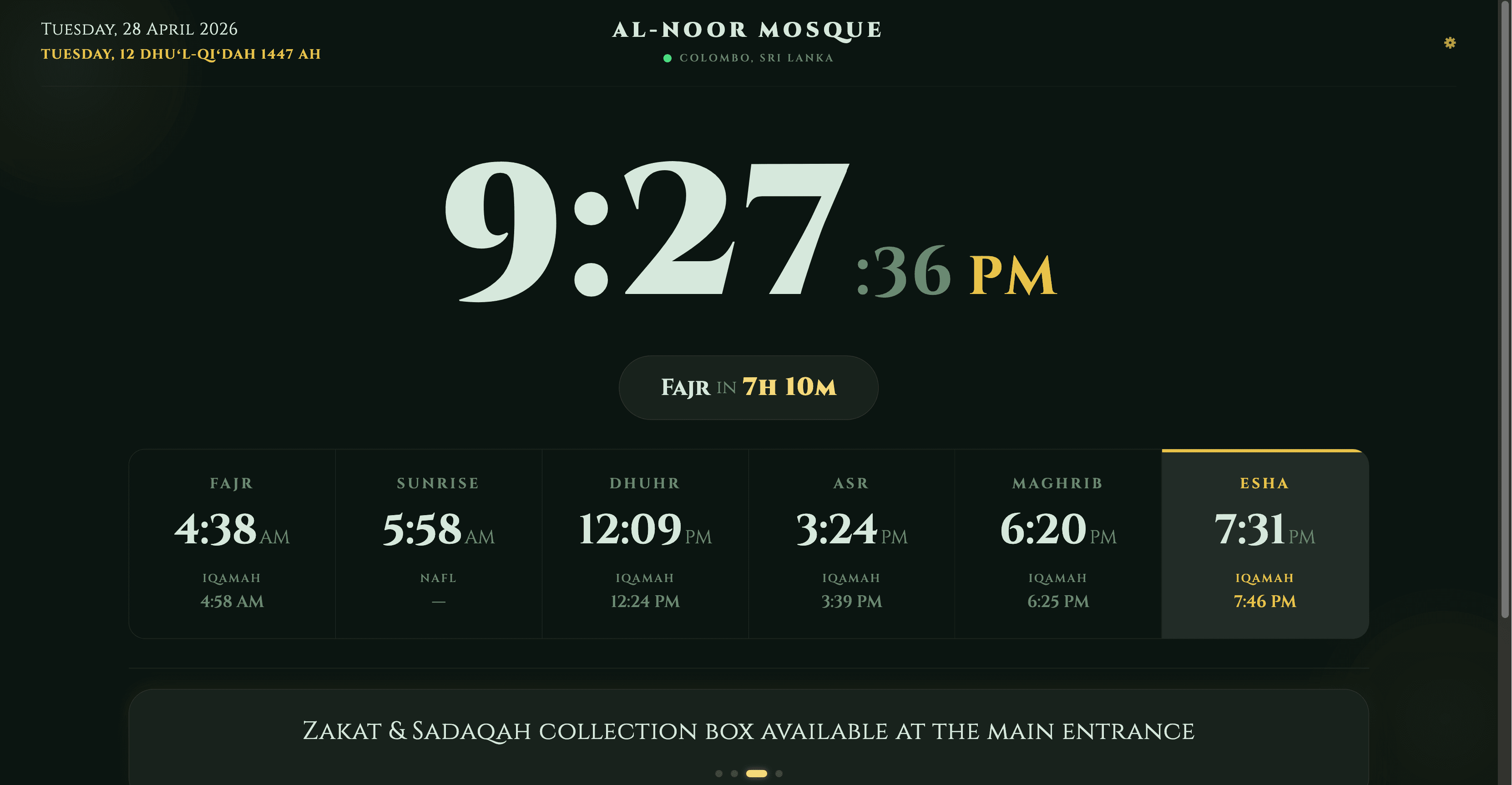 MosqPro TV Display — Al-Noor Mosque prayer times